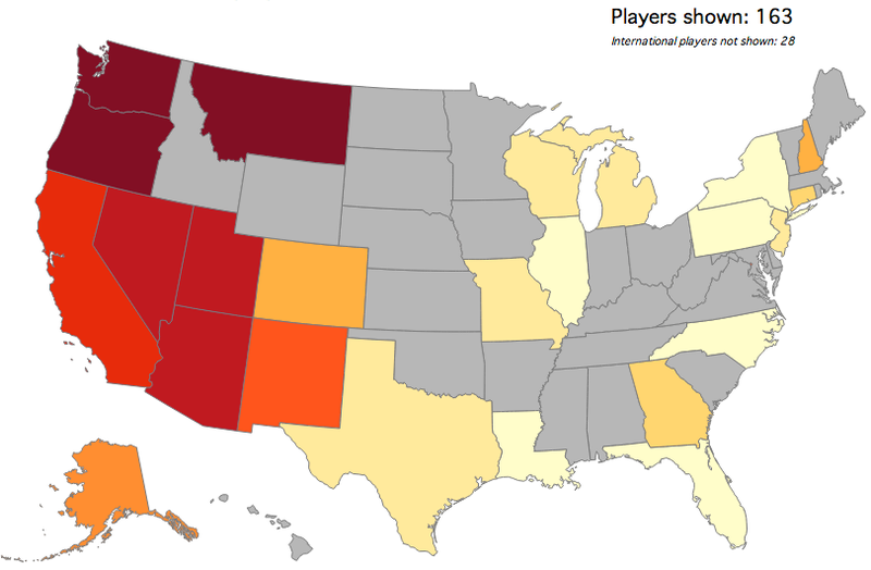 Illustration for article titled Map: Which States Produce The Most College Basketball Recruits?